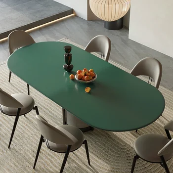 Современный роскошный обеденный стол и стул, сочетание каменной плиты, бытовой овальный стол, итальянский минималистичный стол