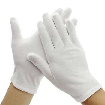1 Пара новых мужских женских Этикетных белых хлопчатобумажных перчаток на полный палец, варежки для официантов/водителей /ювелирных изделий/рабочих, перчатки для впитывания пота