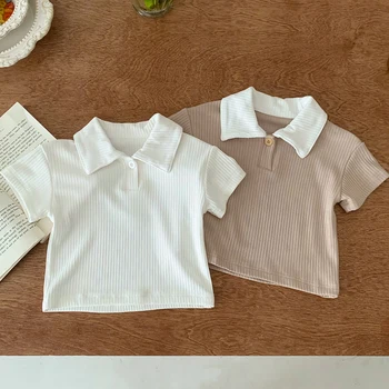Пуловеры для новорожденных мальчиков и девочек, хлопковые однотонные футболки с короткими рукавами для маленьких мальчиков и девочек, Летняя детская одежда